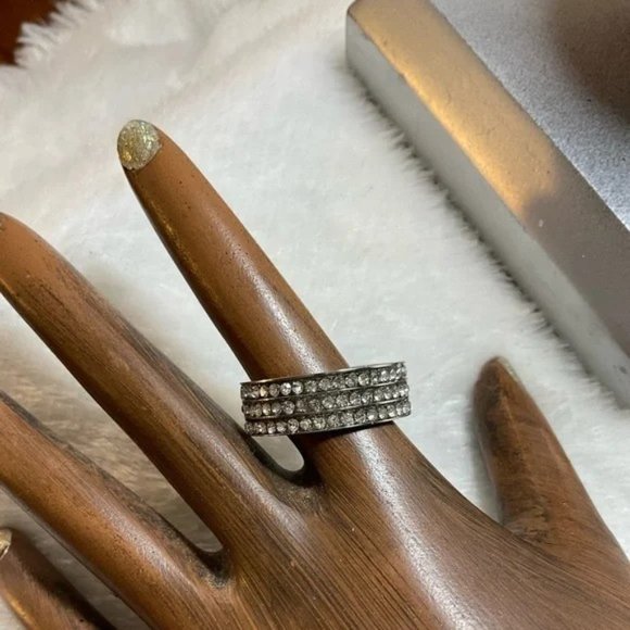 Stainless Steel 3 Row Crystal Eternity Band - Picture 5 of 8